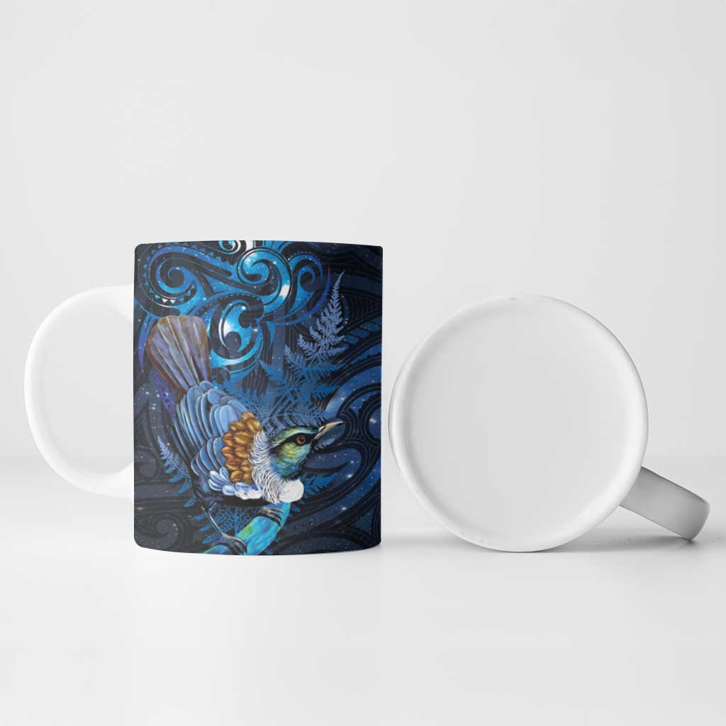 Aotearoa Matariki Ceramic Mug Maori Tribal with Silver Fern and Tui Bird Galaxy Style - Aussie Hoodie
