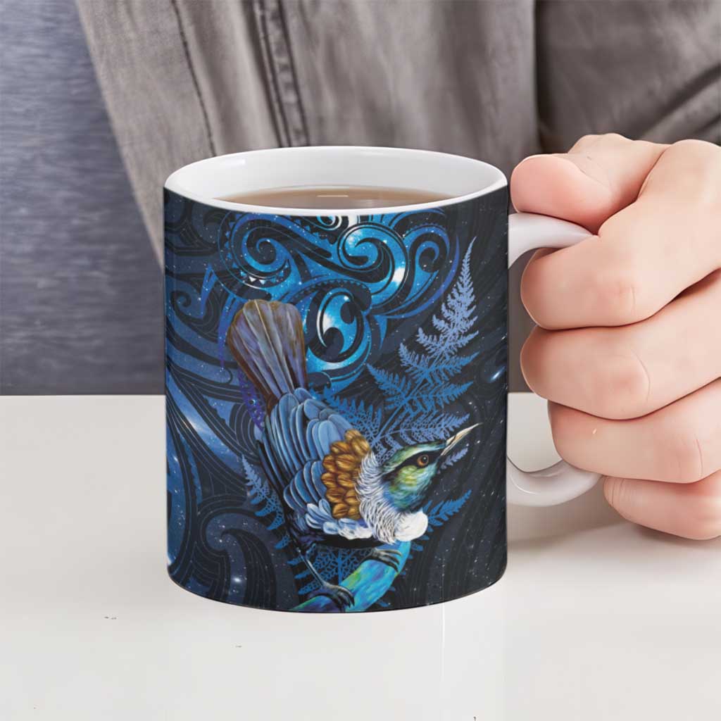 Aotearoa Matariki Ceramic Mug Maori Tribal with Silver Fern and Tui Bird Galaxy Style - Aussie Hoodie
