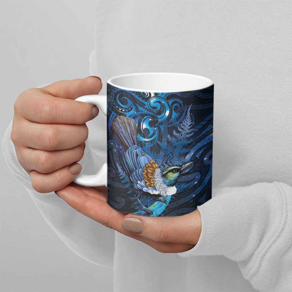 Aotearoa Matariki Ceramic Mug Maori Tribal with Silver Fern and Tui Bird Galaxy Style - Aussie Hoodie
