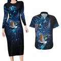Aotearoa Matariki Couples Matching Long Sleeve Bodycon Dress and Hawaiian Shirt Maori Tribal with Silver Fern and Tui Bird Galaxy Style - Aussie Hoodie