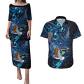 Aotearoa Matariki Couples Matching Puletasi and Hawaiian Shirt Maori Tribal with Silver Fern and Tui Bird Galaxy Style - Aussie Hoodie