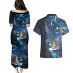 Aotearoa Matariki Couples Matching Puletasi and Hawaiian Shirt Maori Tribal with Silver Fern and Tui Bird Galaxy Style - Aussie Hoodie