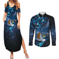 Aotearoa Matariki Couples Matching Summer Maxi Dress and Long Sleeve Button Shirt Maori Tribal with Silver Fern and Tui Bird Galaxy Style - Aussie Hoodie