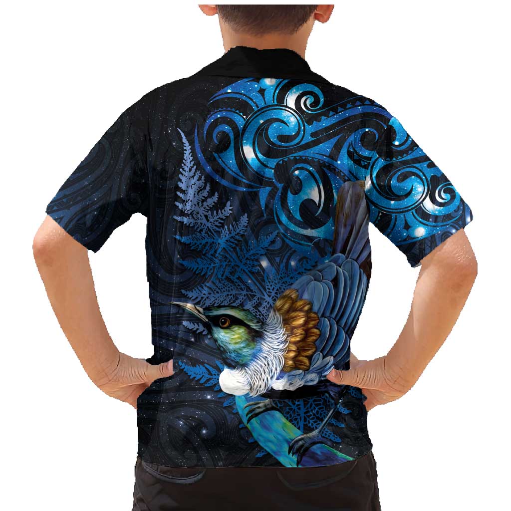 Aotearoa Matariki Family Matching Mermaid Dress and Hawaiian Shirt Maori Tribal with Silver Fern and Tui Bird Galaxy Style - Aussie Hoodie