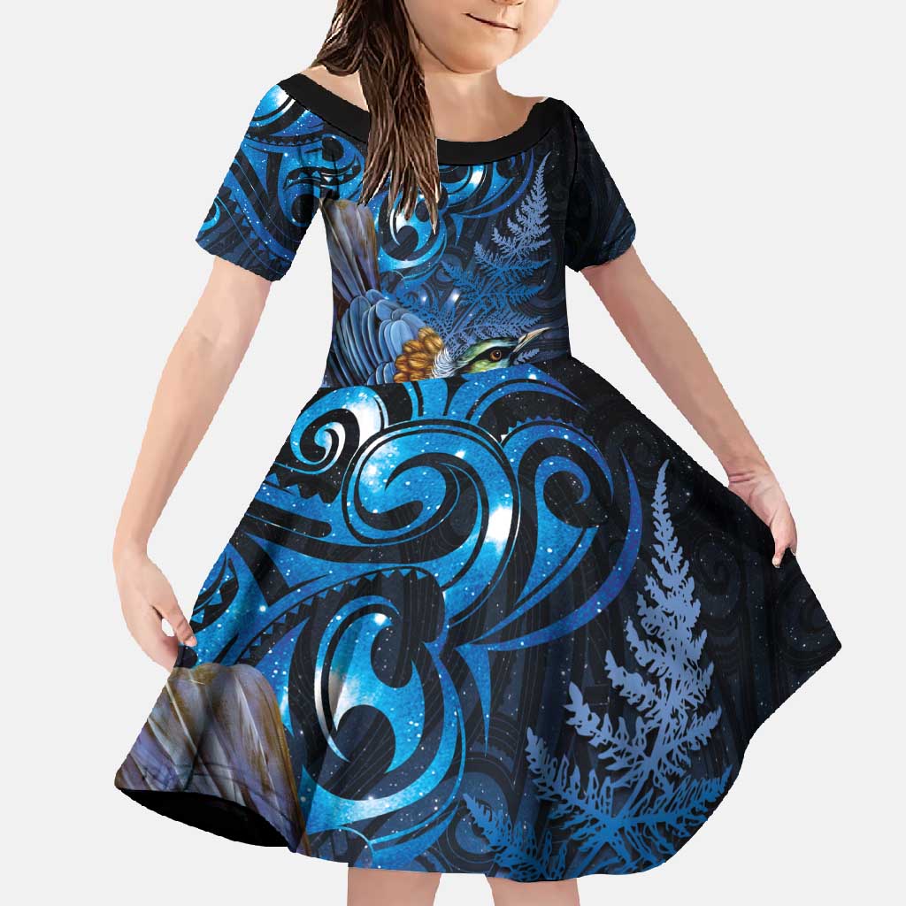 Aotearoa Matariki Family Matching Mermaid Dress and Hawaiian Shirt Maori Tribal with Silver Fern and Tui Bird Galaxy Style - Aussie Hoodie