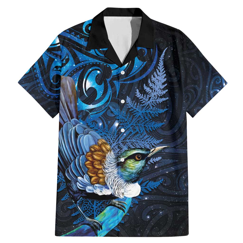 Aotearoa Matariki Family Matching Mermaid Dress and Hawaiian Shirt Maori Tribal with Silver Fern and Tui Bird Galaxy Style - Aussie Hoodie
