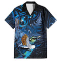 Aotearoa Matariki Family Matching Off Shoulder Maxi Dress and Hawaiian Shirt Maori Tribal with Silver Fern and Tui Bird Galaxy Style - Aussie Hoodie