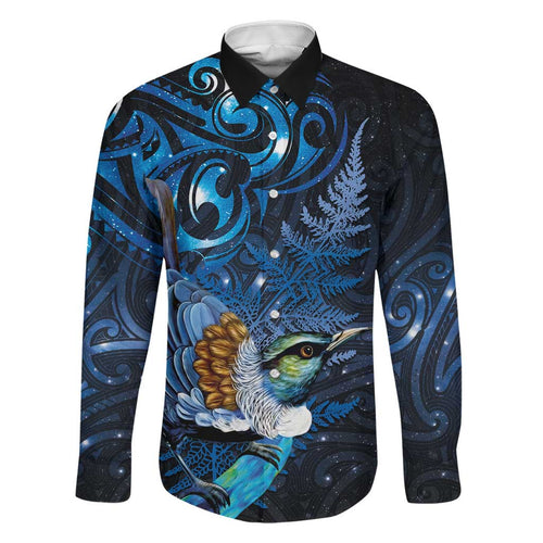 Aotearoa Matariki Family Matching Off Shoulder Maxi Dress and Hawaiian Shirt Maori Tribal with Silver Fern and Tui Bird Galaxy Style - Aussie Hoodie