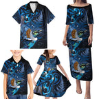 Aotearoa Matariki Family Matching Puletasi and Hawaiian Shirt Maori Tribal with Silver Fern and Tui Bird Galaxy Style - Aussie Hoodie