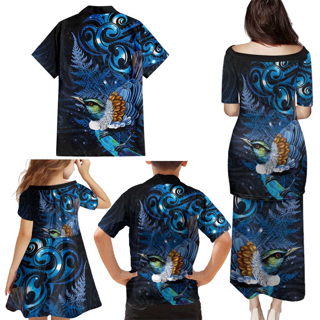 Aotearoa Matariki Family Matching Puletasi and Hawaiian Shirt Maori Tribal with Silver Fern and Tui Bird Galaxy Style - Aussie Hoodie