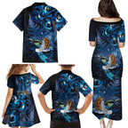 Aotearoa Matariki Family Matching Puletasi and Hawaiian Shirt Maori Tribal with Silver Fern and Tui Bird Galaxy Style - Aussie Hoodie