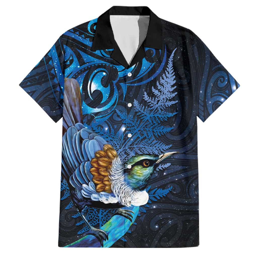 Aotearoa Matariki Family Matching Puletasi and Hawaiian Shirt Maori Tribal with Silver Fern and Tui Bird Galaxy Style - Aussie Hoodie