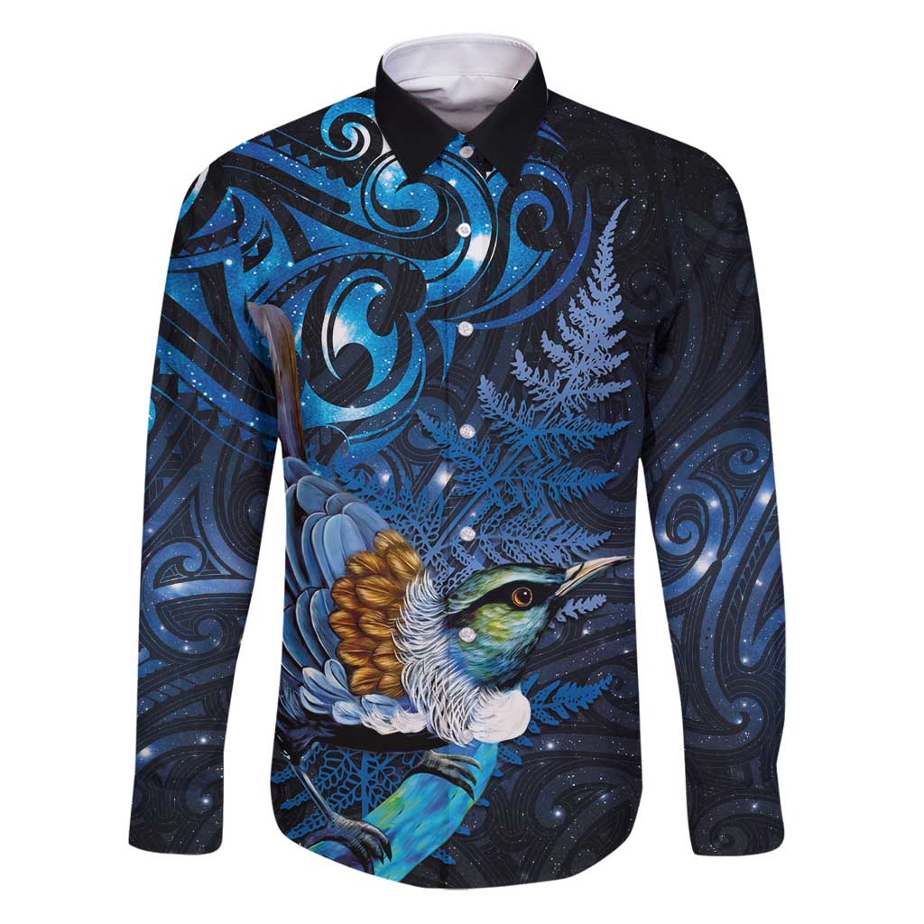 Aotearoa Matariki Family Matching Puletasi and Hawaiian Shirt Maori Tribal with Silver Fern and Tui Bird Galaxy Style - Aussie Hoodie