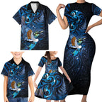 Aotearoa Matariki Family Matching Short Sleeve Bodycon Dress and Hawaiian Shirt Maori Tribal with Silver Fern and Tui Bird Galaxy Style - Aussie Hoodie