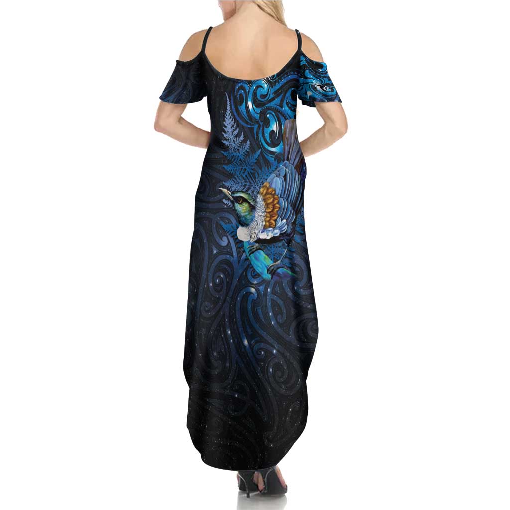 Aotearoa Matariki Family Matching Summer Maxi Dress and Hawaiian Shirt Maori Tribal with Silver Fern and Tui Bird Galaxy Style - Aussie Hoodie