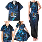Aotearoa Matariki Family Matching Tank Maxi Dress and Hawaiian Shirt Maori Tribal with Silver Fern and Tui Bird Galaxy Style - Aussie Hoodie