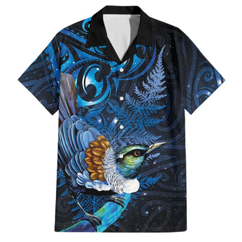 Aotearoa Matariki Family Matching Tank Maxi Dress and Hawaiian Shirt Maori Tribal with Silver Fern and Tui Bird Galaxy Style - Aussie Hoodie