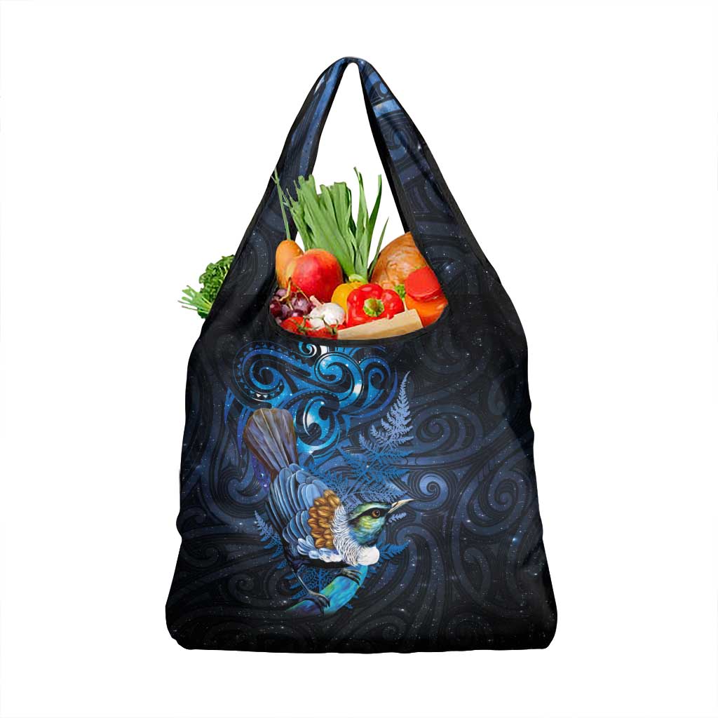 Aotearoa Matariki Grocery Bag Maori Tribal with Silver Fern and Tui Bird Galaxy Style - Aussie Hoodie