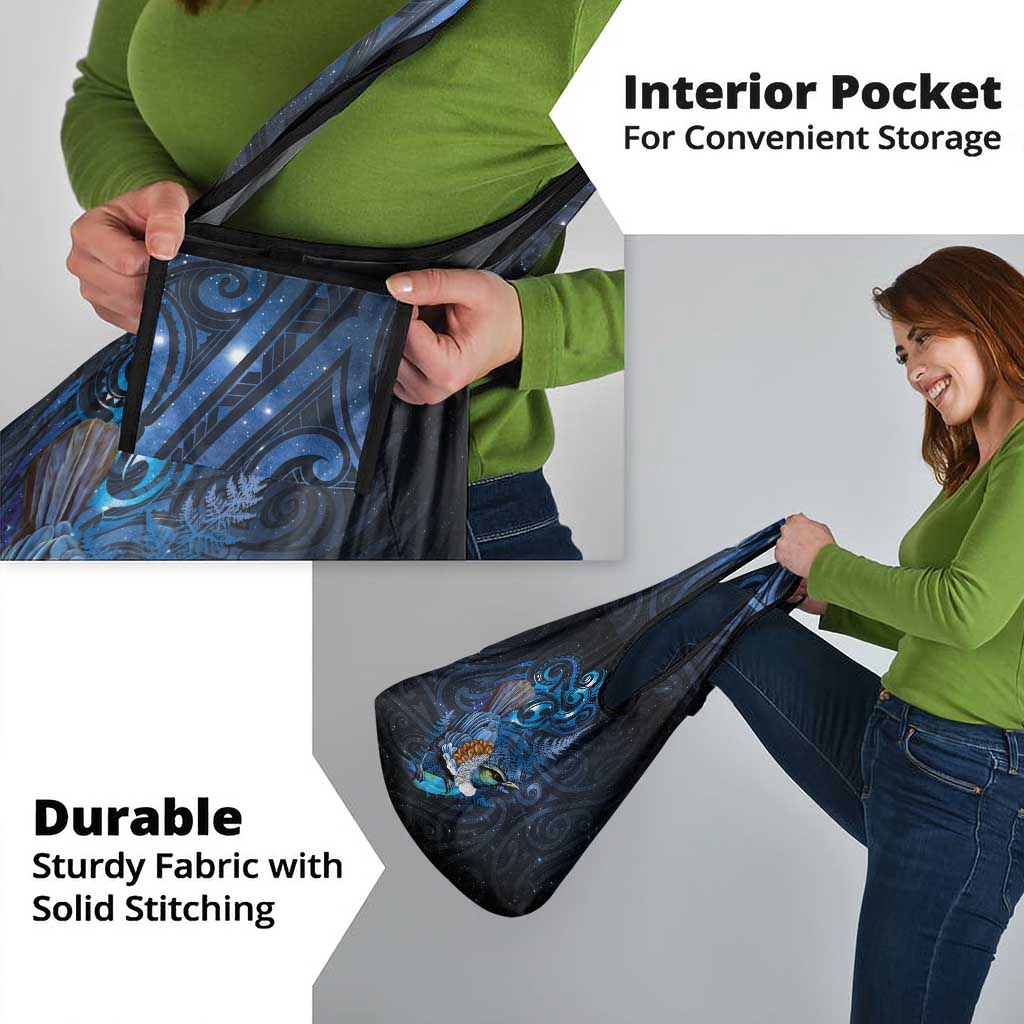 Aotearoa Matariki Grocery Bag Maori Tribal with Silver Fern and Tui Bird Galaxy Style - Aussie Hoodie