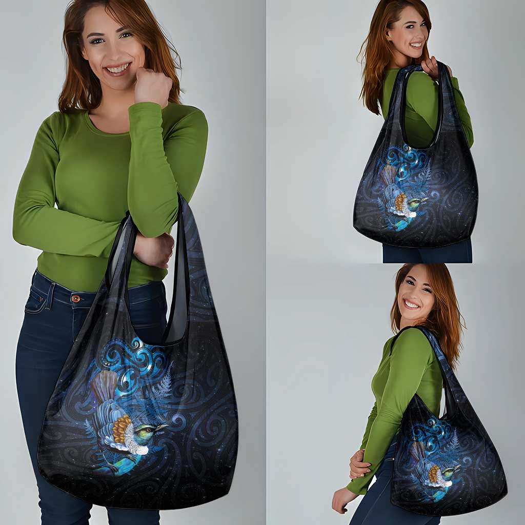 Aotearoa Matariki Grocery Bag Maori Tribal with Silver Fern and Tui Bird Galaxy Style - Aussie Hoodie