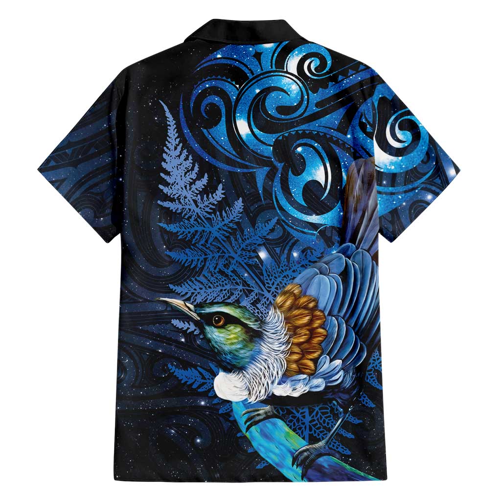 Aotearoa Matariki Hawaiian Shirt Maori Tribal with Silver Fern and Tui Bird Galaxy Style - Aussie Hoodie
