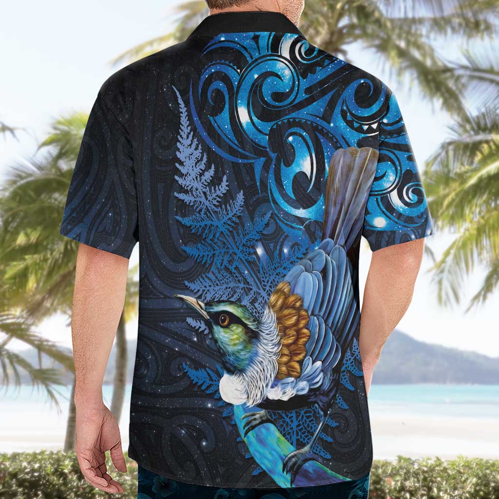 Aotearoa Matariki Hawaiian Shirt Maori Tribal with Silver Fern and Tui Bird Galaxy Style - Aussie Hoodie