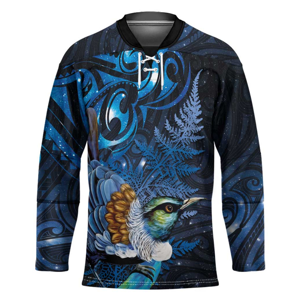 Aotearoa Matariki Hockey Jersey Maori Tribal with Silver Fern and Tui Bird Galaxy Style - Aussie Hoodie