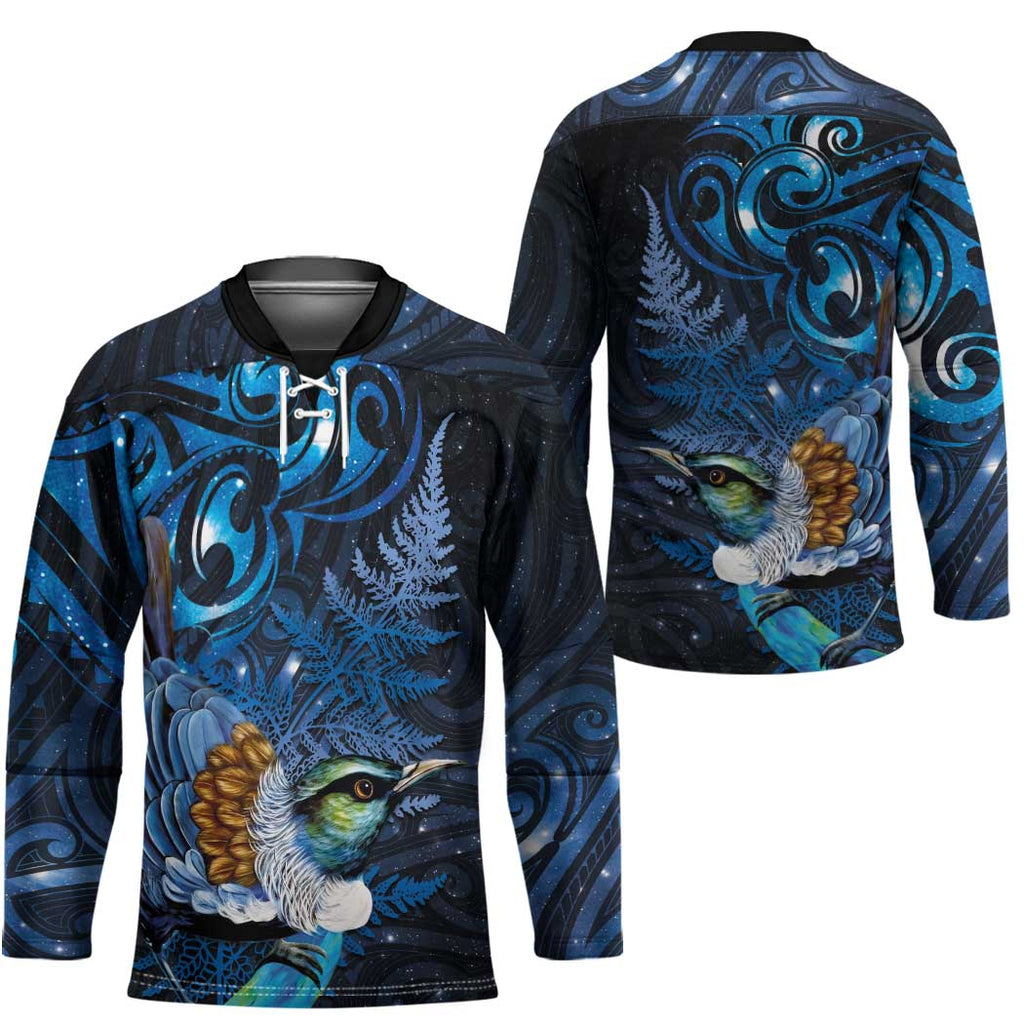 Aotearoa Matariki Hockey Jersey Maori Tribal with Silver Fern and Tui Bird Galaxy Style - Aussie Hoodie