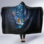 Aotearoa Matariki Hooded Blanket Maori Tribal with Silver Fern and Tui Bird Galaxy Style - Aussie Hoodie