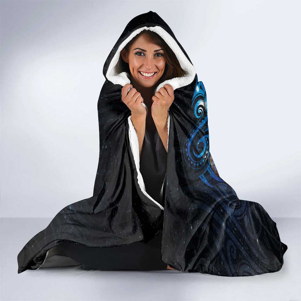 Aotearoa Matariki Hooded Blanket Maori Tribal with Silver Fern and Tui Bird Galaxy Style - Aussie Hoodie