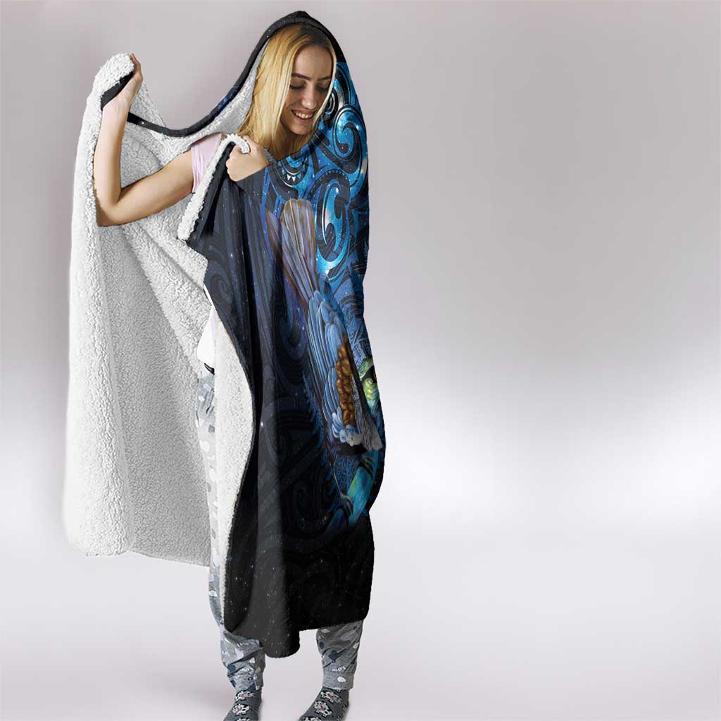 Aotearoa Matariki Hooded Blanket Maori Tribal with Silver Fern and Tui Bird Galaxy Style - Aussie Hoodie