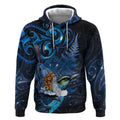 Aotearoa Matariki Hoodie Maori Tribal with Silver Fern and Tui Bird Galaxy Style - Aussie Hoodie