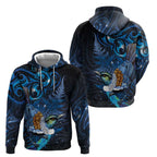 Aotearoa Matariki Hoodie Maori Tribal with Silver Fern and Tui Bird Galaxy Style - Aussie Hoodie