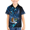 Aotearoa Matariki Kid Hawaiian Shirt Maori Tribal with Silver Fern and Tui Bird Galaxy Style - Aussie Hoodie