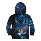 Aotearoa Matariki Kid Hoodie Maori Tribal with Silver Fern and Tui Bird Galaxy Style - Aussie Hoodie