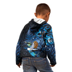 Aotearoa Matariki Kid Hoodie Maori Tribal with Silver Fern and Tui Bird Galaxy Style - Aussie Hoodie