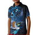 Aotearoa Matariki Kid Polo Shirt Maori Tribal with Silver Fern and Tui Bird Galaxy Style - Aussie Hoodie