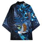 Aotearoa Matariki Kimono Maori Tribal with Silver Fern and Tui Bird Galaxy Style - Aussie Hoodie