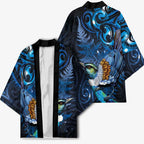 Aotearoa Matariki Kimono Maori Tribal with Silver Fern and Tui Bird Galaxy Style - Aussie Hoodie