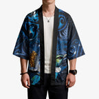 Aotearoa Matariki Kimono Maori Tribal with Silver Fern and Tui Bird Galaxy Style - Aussie Hoodie