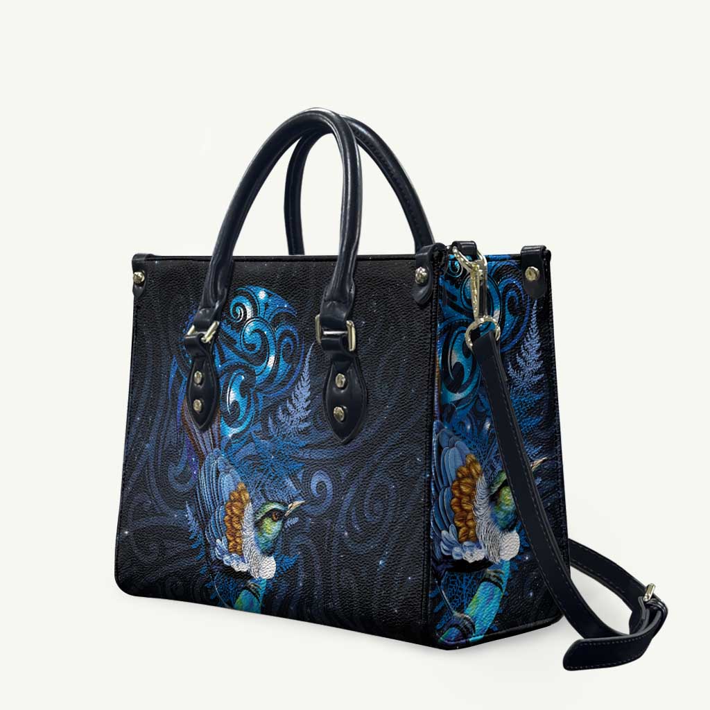 Aotearoa Matariki Leather Bag Maori Tribal with Silver Fern and Tui Bird Galaxy Style - Aussie Hoodie