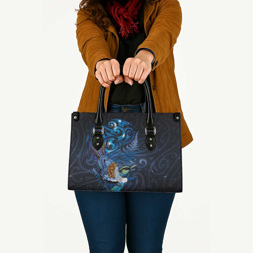 Aotearoa Matariki Leather Bag Maori Tribal with Silver Fern and Tui Bird Galaxy Style - Aussie Hoodie
