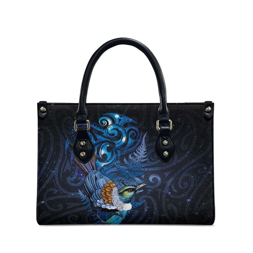 Aotearoa Matariki Leather Bag Maori Tribal with Silver Fern and Tui Bird Galaxy Style - Aussie Hoodie