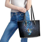 Aotearoa Matariki Leather Tote Bag Maori Tribal with Silver Fern and Tui Bird Galaxy Style - Aussie Hoodie