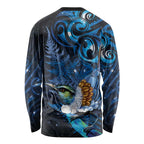 Aotearoa Matariki Long Sleeve Shirt Maori Tribal with Silver Fern and Tui Bird Galaxy Style - Aussie Hoodie