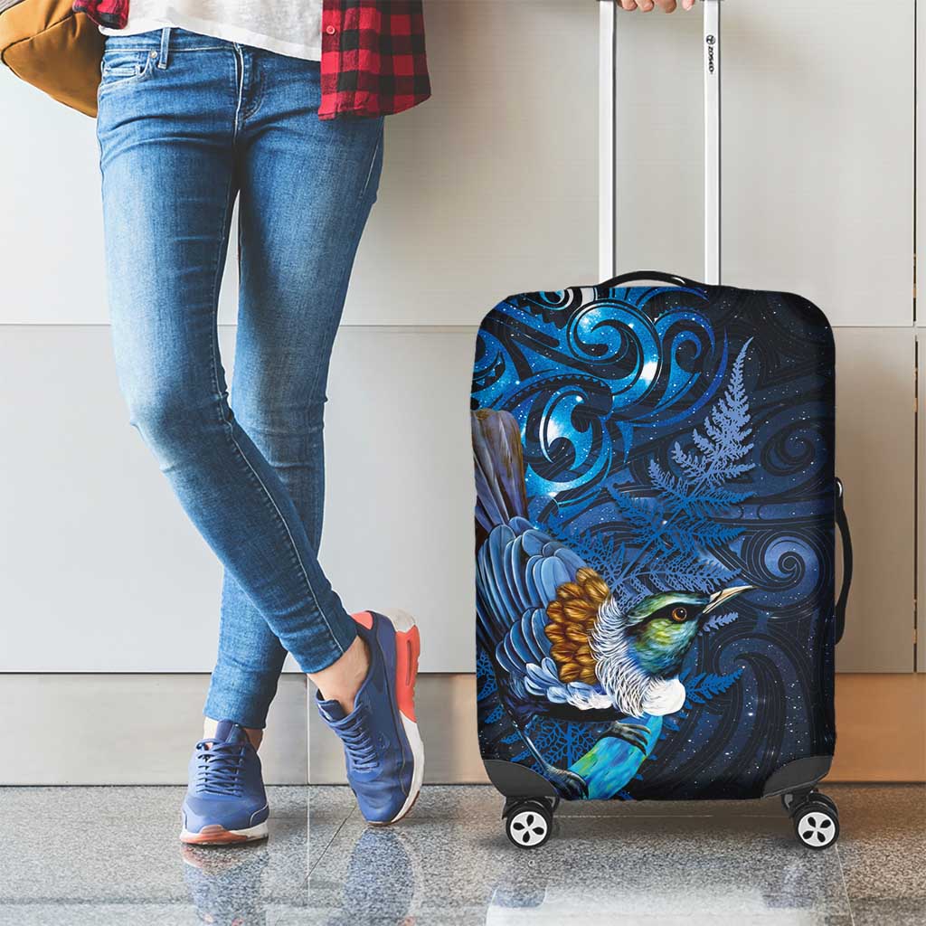 Aotearoa Matariki Luggage Cover Maori Tribal with Silver Fern and Tui Bird Galaxy Style - Aussie Hoodie