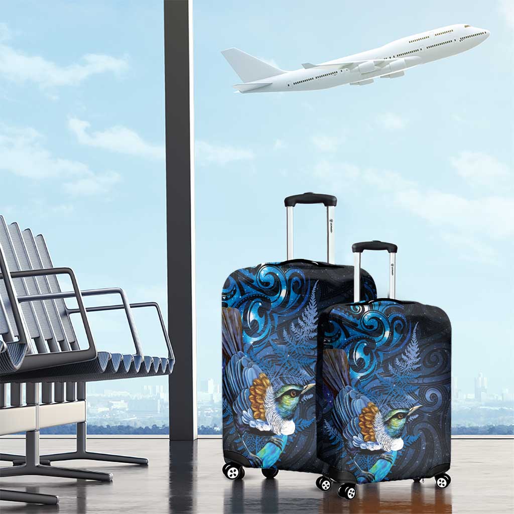Aotearoa Matariki Luggage Cover Maori Tribal with Silver Fern and Tui Bird Galaxy Style - Aussie Hoodie