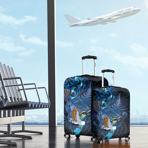 Aotearoa Matariki Luggage Cover Maori Tribal with Silver Fern and Tui Bird Galaxy Style - Aussie Hoodie