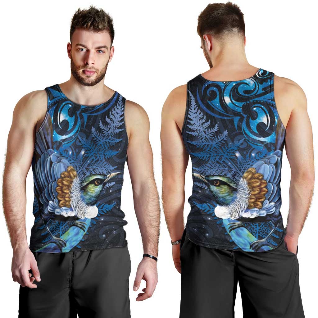 Aotearoa Matariki Men Tank Top Maori Tribal with Silver Fern and Tui Bird Galaxy Style - Aussie Hoodie