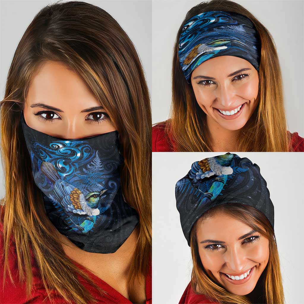 Aotearoa Matariki Neck Gaiter Maori Tribal with Silver Fern and Tui Bird Galaxy Style - Aussie Hoodie